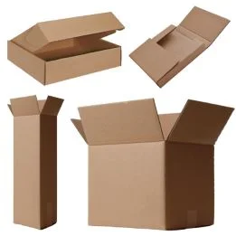 A stack of various-sized brown corrugated mailer boxes, perfect for custom boxes designing and printing to showcase brand logos and product information.
